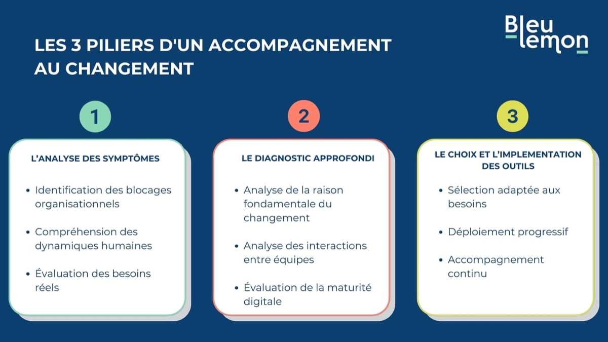 Illustration de la section « Quels sont les 3 piliers d’un accompagnement au changement avec BleuLemon »