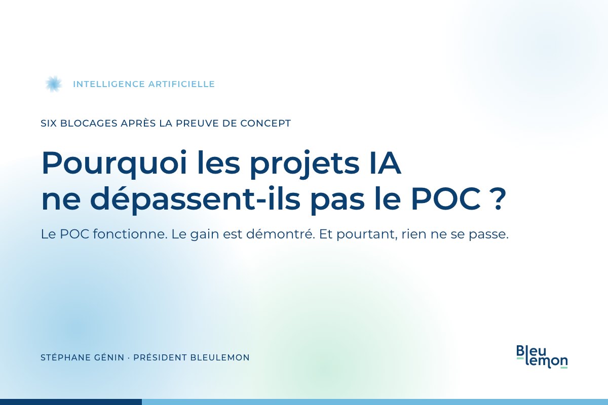 Vignette de l'article : pourquoi les projets IA ne dépassent-ils pas le POC ? Par Stéphane Génin, président de BleuLemon.